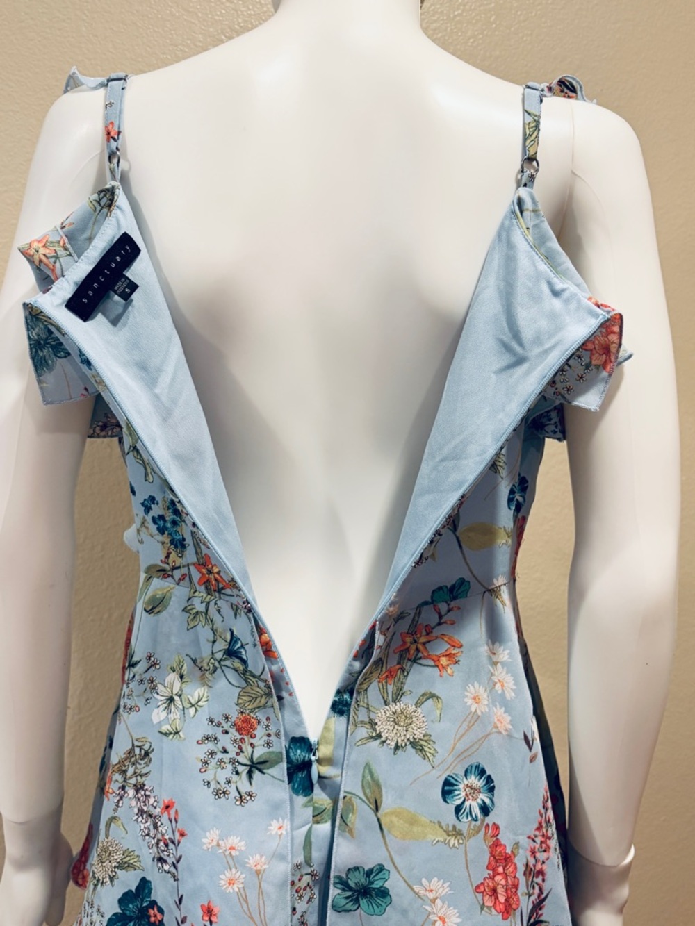 Sanctuary Light Blue Floral Ruffle Tiered Mini Dress Size S Romantic Cottage - Picture 5 of 15